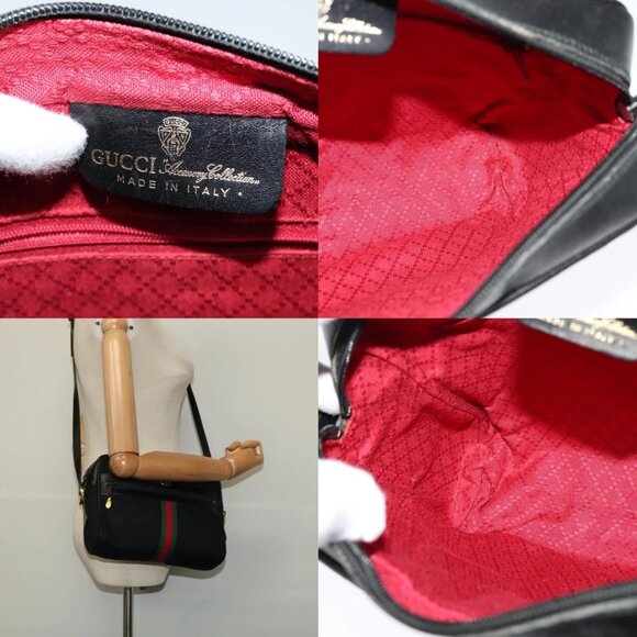 GUCCI GG Canvas Web Sherry Line Shoulder Bag Black Gold 37 0124071 Auth 125109 - Picture 14 of 15